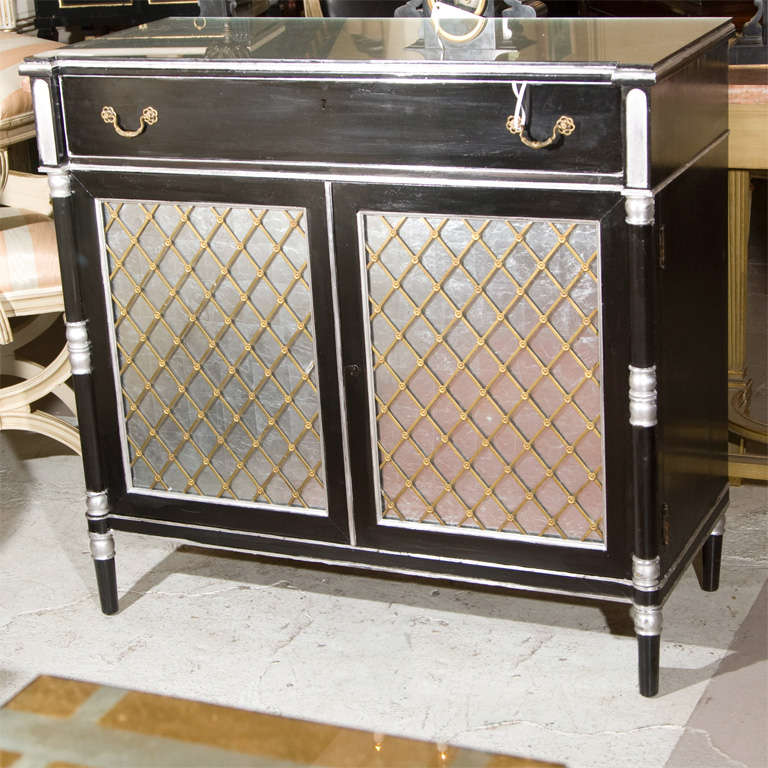 Ebonized & Silver Glass Cabinet Stamped Jansen