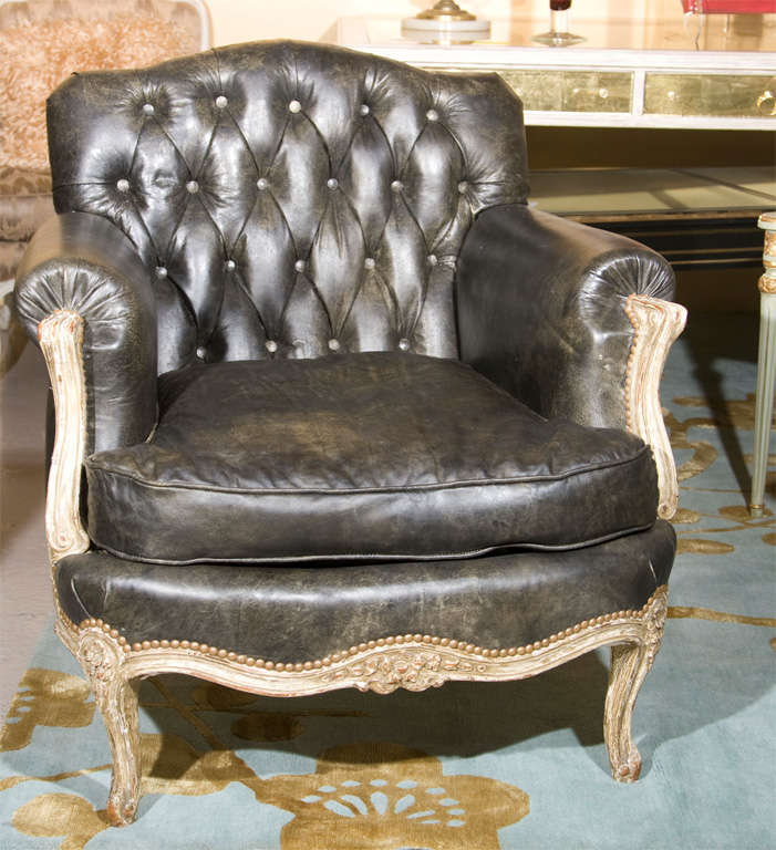 Pair of Louis XV Style Leather Bergeres Stamped Jansen