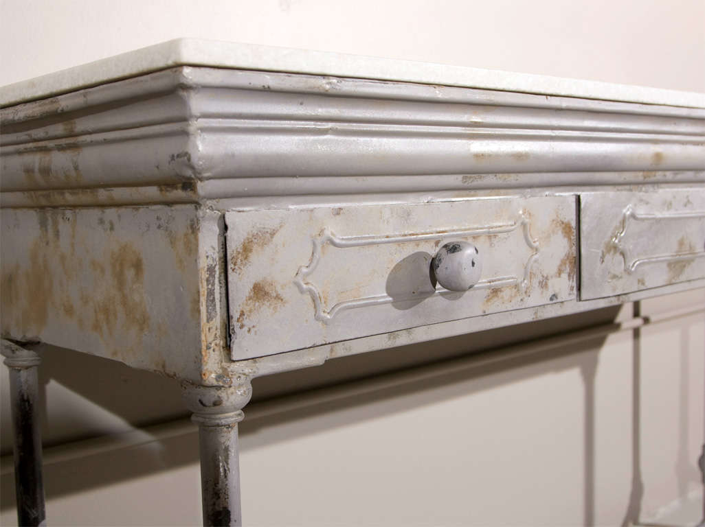American Industrial Marble Top Metal Console Table