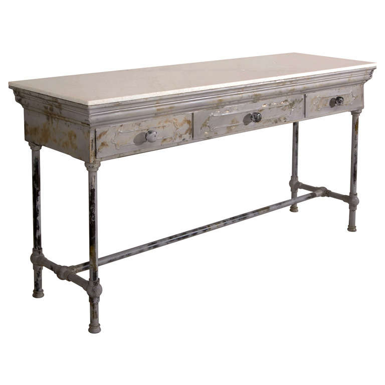 Industrial Marble Top Metal Console Table