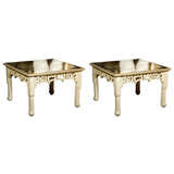 Pair of Glass Top Squared End Tables Stamped Jansen