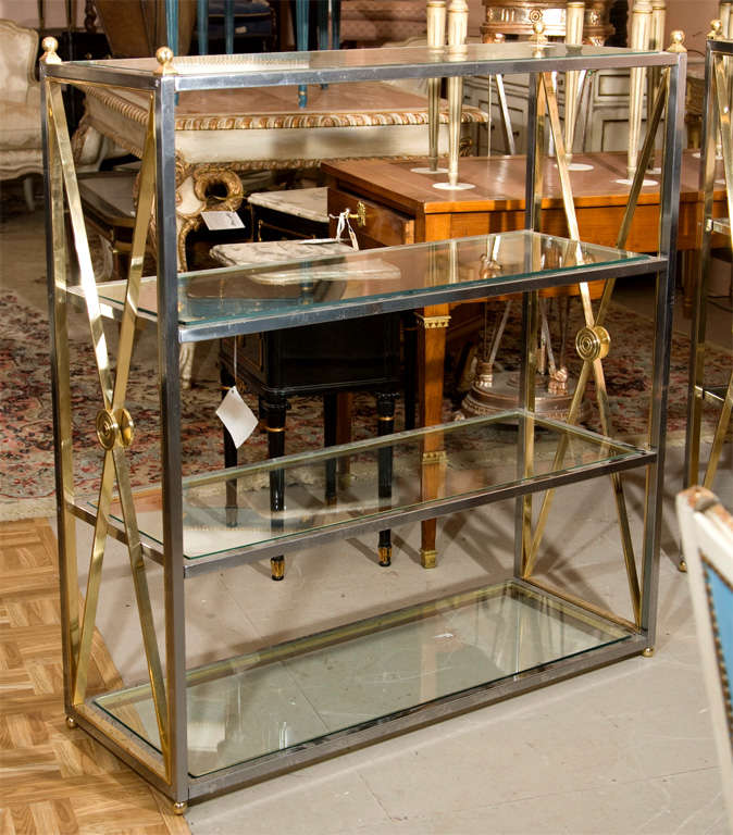 Pair of Chrome and Brass Etageres Directoire