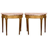Pair of Marble Top Demilune Tables Stamped Jansen