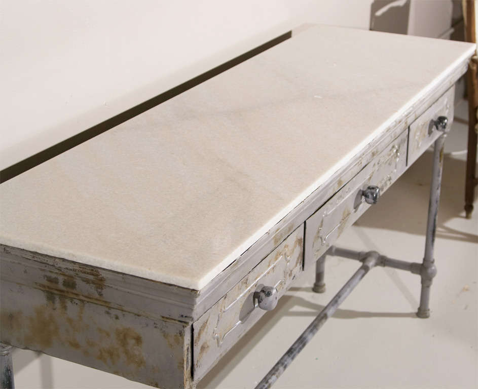 Industrial Marble Top Metal Console Table at 1stDibs marble topped