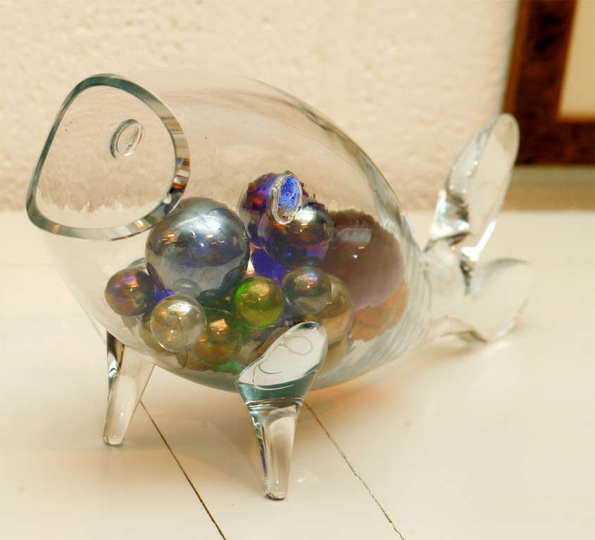 Blown Glass Glass Fish with Lusterware Bubbles