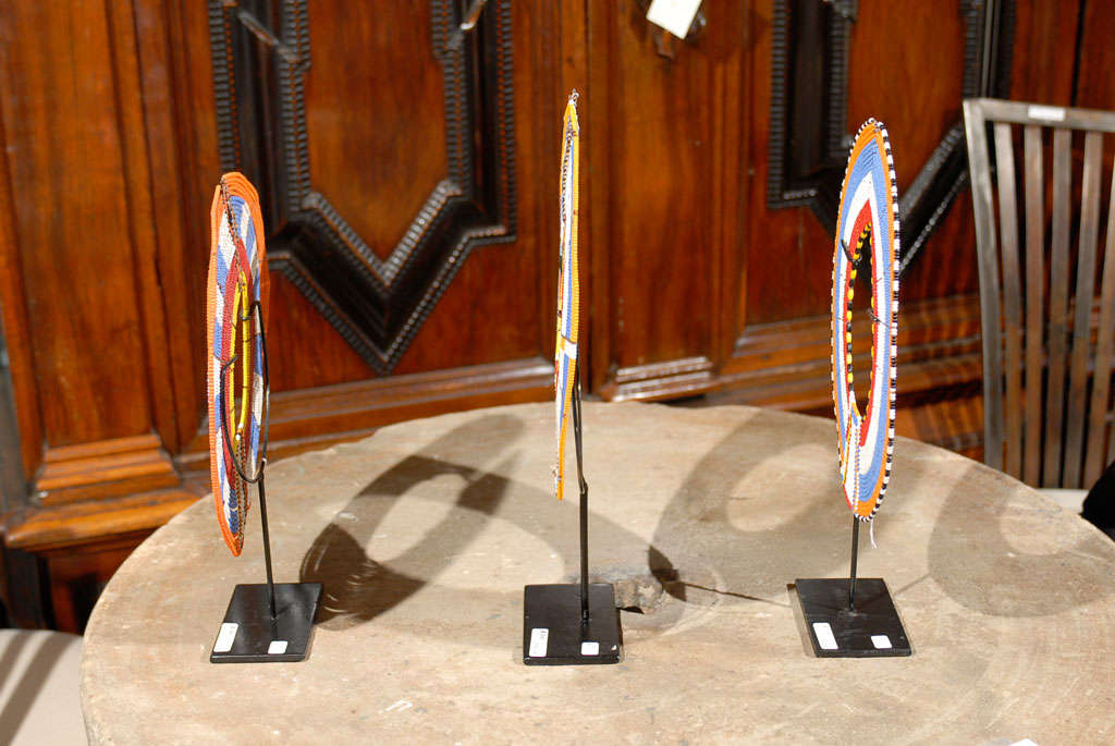 African Maasai Necklace Mounted on Custom Metal Stand For Sale at