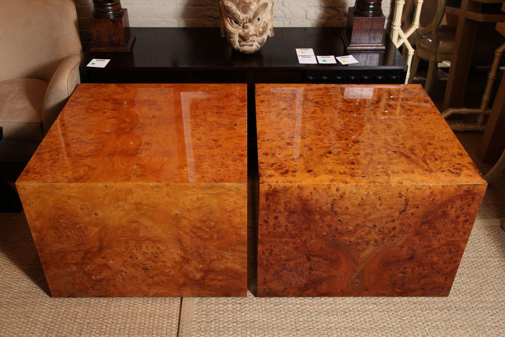 Pair of large Thuya Burl wood cube tables, c. 1980 In Excellent Condition In New York, NY