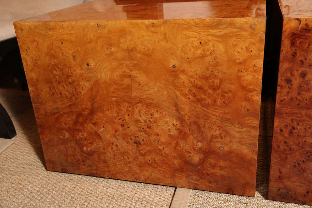Pair of large Thuya Burl wood cube tables, c. 1980 4