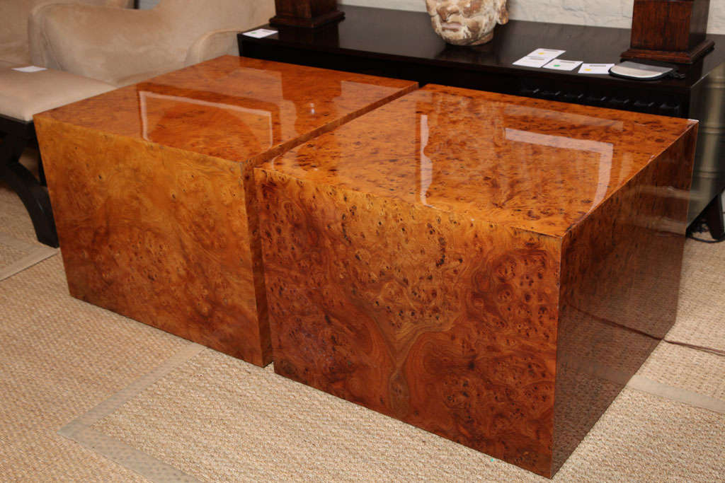 American Pair of large Thuya Burl wood cube tables, c. 1980