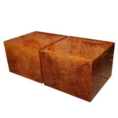 Pair of large Thuya Burl wood cube tables, c. 1980