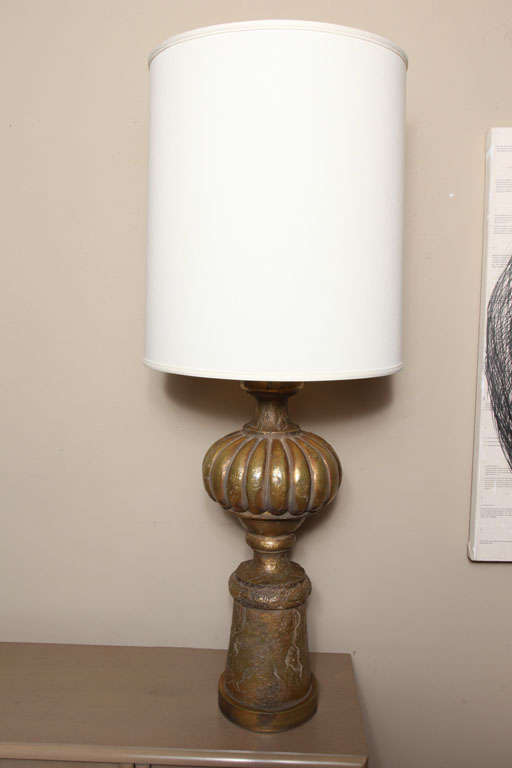 Large gold painted finial lamp, c. 1960