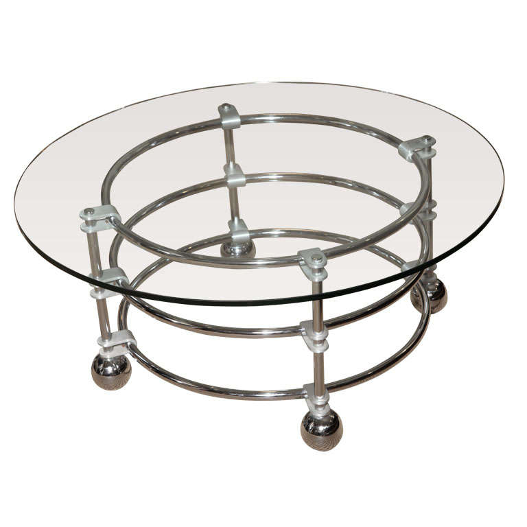 Glass and Polished Chrome Cocktail Table by Jay Spectre For Sale