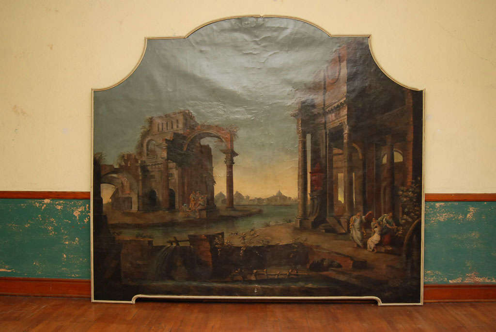 italien Une peinture romaine monumentale de style romain  Anciennes ruines et personnes en vente