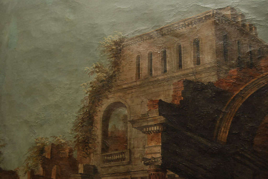 Une peinture romaine monumentale de style romain  Anciennes ruines et personnes État moyen - En vente à Hudson, NY