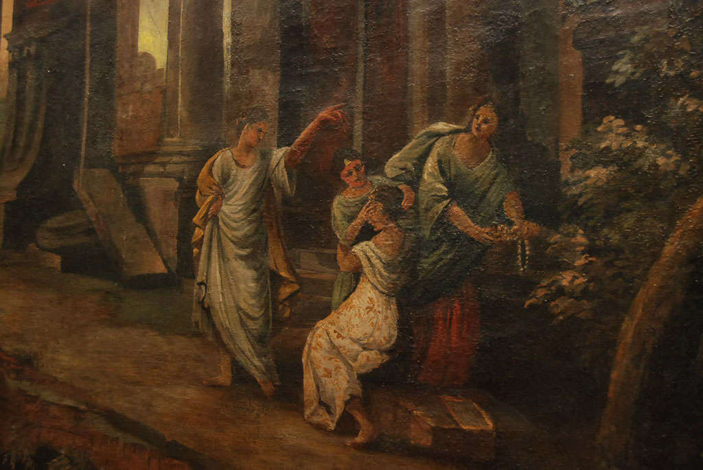 XVIIIe siècle Une peinture romaine monumentale de style romain  Anciennes ruines et personnes en vente