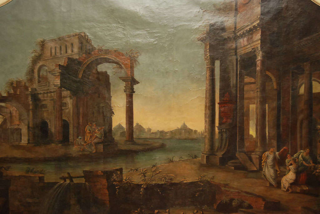 18th Century A Monumental Roman Painting of  Ancient Ruins and People For Sale