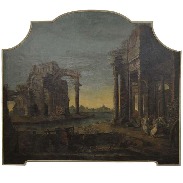 A Monumental Roman Painting of  Ancient Ruins and People For Sale