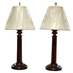 Pair  of Classicaly Turned Magohany Lamps