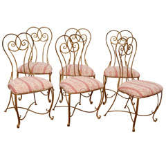 Antique Set of Six Wrought Iron French Bistro Chairs