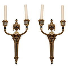 A  Pair of Louis XVI Style Brass Two Light Scones
