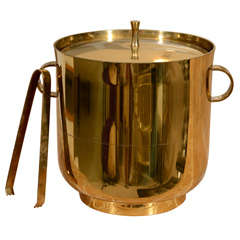Vintage Tommi Parzinger Brass Ice Bucket + Tongs