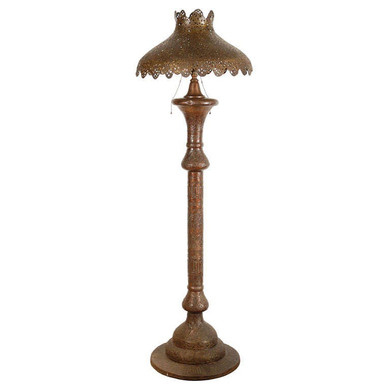 Middle Eastern Moorish Syrian Brass Pierced Floor Lamp