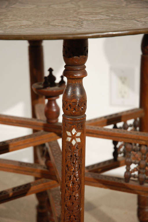 20th Century Persian or Turkish Mamluk Style Brass Tray Table