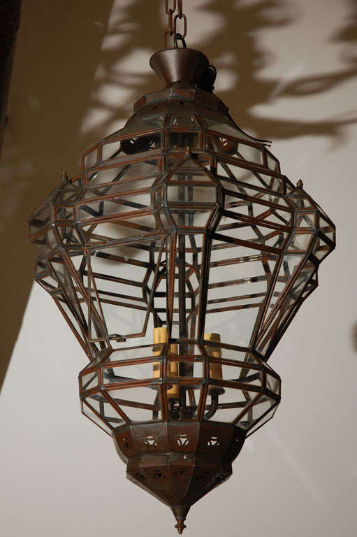Moorish Granada Style Moroccan Clear Glass Lantern For Sale