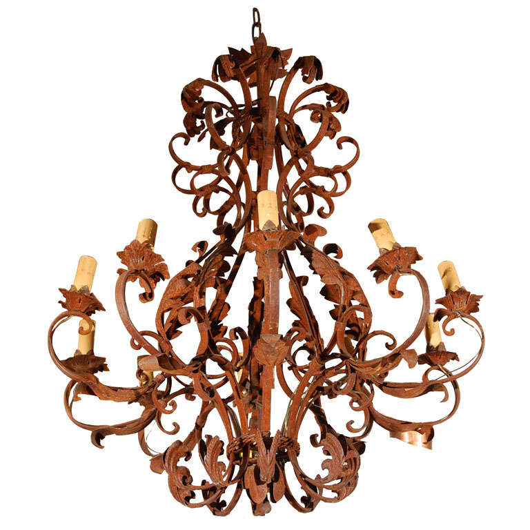 Round Antique Iron Chandelier at 1stDibs