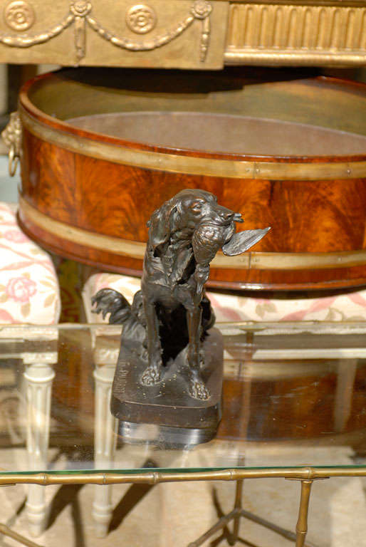 French Bronze Hunting Dog With Duck Marked F. Pautrot 1