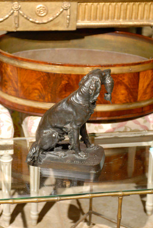 French Bronze Hunting Dog With Duck Marked F. Pautrot 2