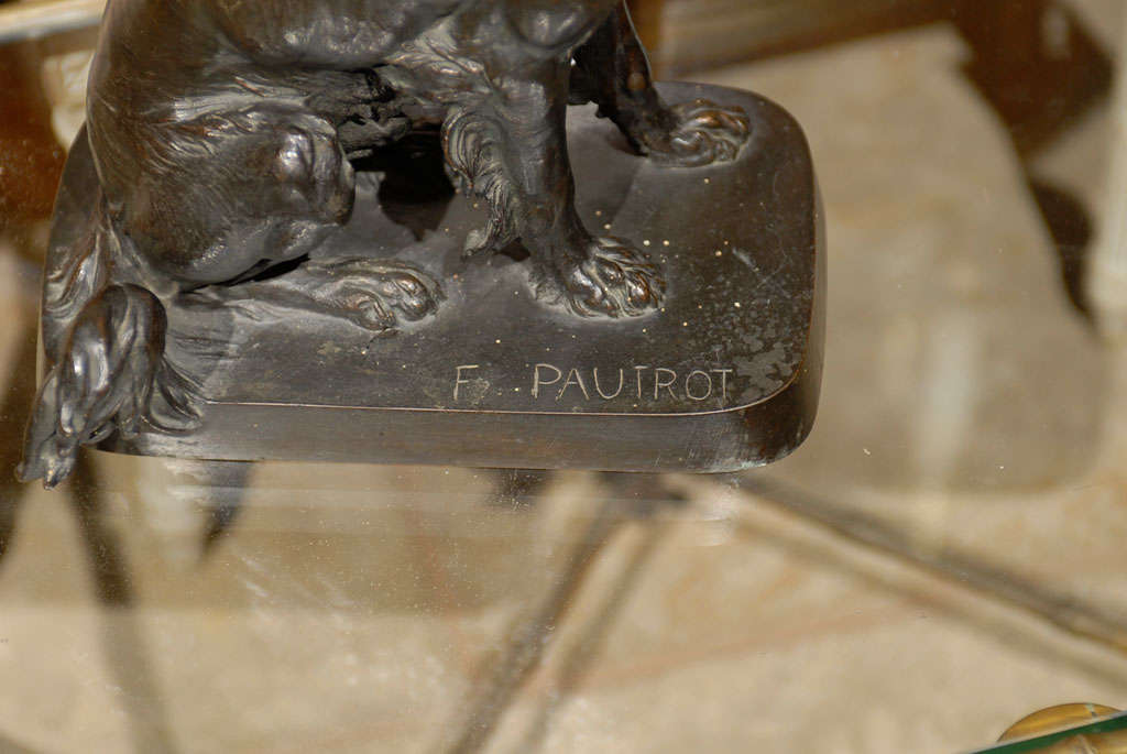 French Bronze Hunting Dog With Duck Marked F. Pautrot 3