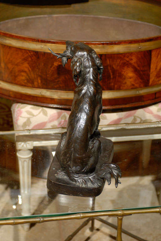 French Bronze Hunting Dog With Duck Marked F. Pautrot 4