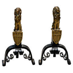 Late 19th to Early 20th Century Pair of Brass and Iron Lion Andirons 7