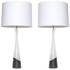 A Pair of Italian 1950's Sculptural Alabaster Table Lamps