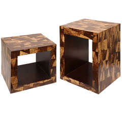 Pair of 1970s Modernist Coconut Shell Cube Tables