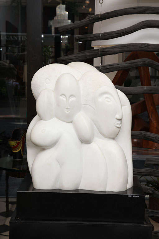 A 1970s modernist sculpture by William P Katz of Carrara marble titled 