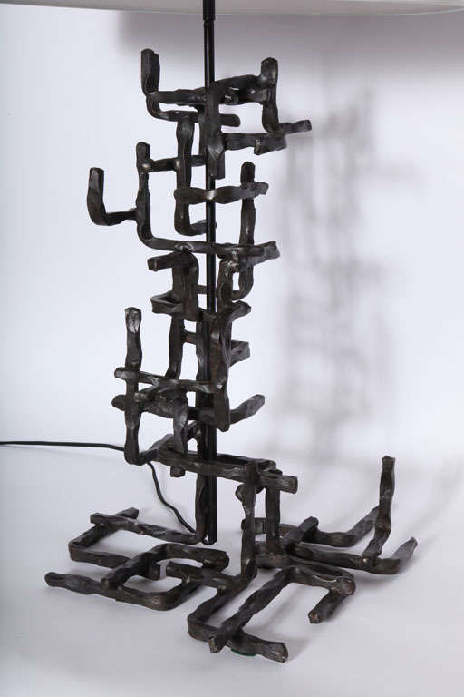 Italian A 1960's Brutalist Iron Lamp signed Fantoni