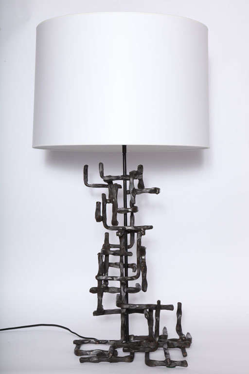 A 1960's Brutalis Iron Table Lamp signed Fantoni Firenze Italy Raymor
