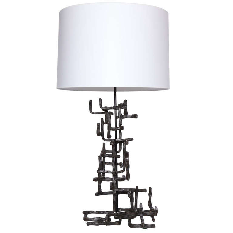 A 1960's Brutalist Iron Lamp signed Fantoni