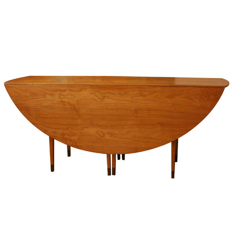 Walnut Oval Drop-Leaf Table by Edward Wormley For Sale