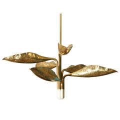 Brass Hanging Lamp with Six Adjustable fixtures, by Angelo Lelli