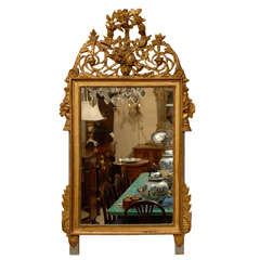 Antique Fine Louis XVI Period Gilt Wood Mirror with floral and Urn Motif
