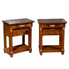 Pair of Empire Style Mahogany Bedside Tables with Marble Tops