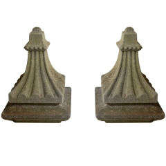 A Pair of Antique Carved Stone Finials A Pair of Antique Carved Stone Finials