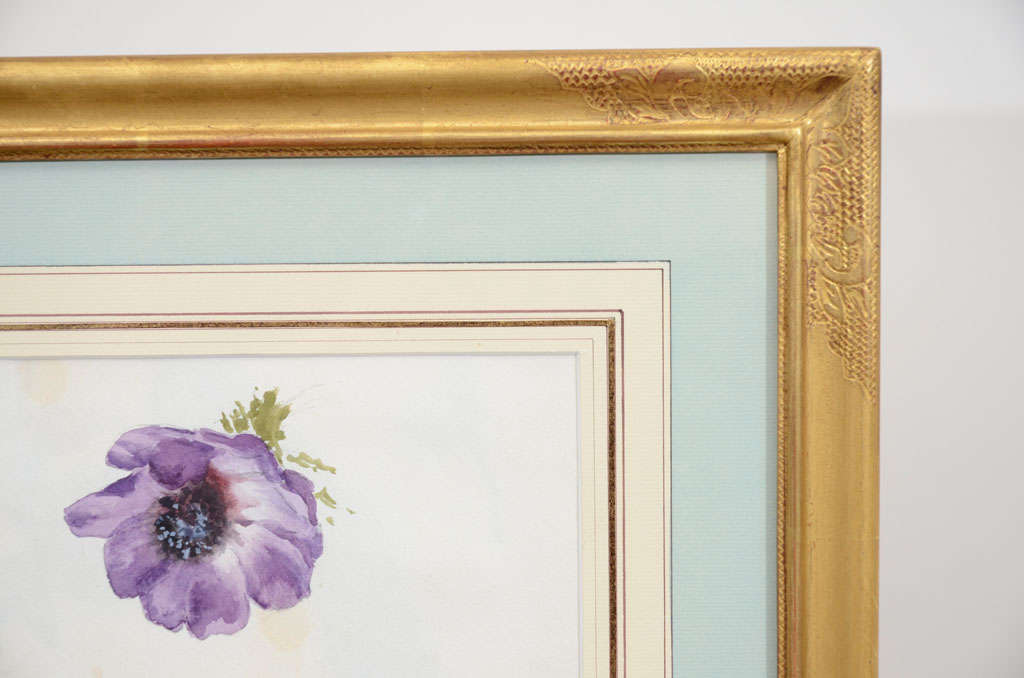 A 19th century English botanical watercolor of anemones in a carved giltwood frame