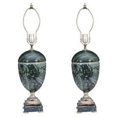 Pair of Urn Form Art Deco Marble and Bronze Table Lamps