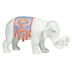 Vintage Japanese White Porcelain Elephant; Meiji Period