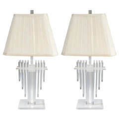 Pair of Mid Century Lucite Table Lamps with Custom Rope Shades