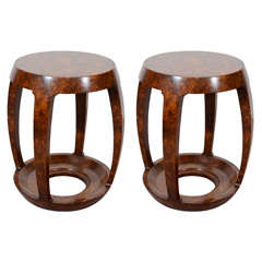 Pair of Kittinger Faux Tortoise Drum Tables